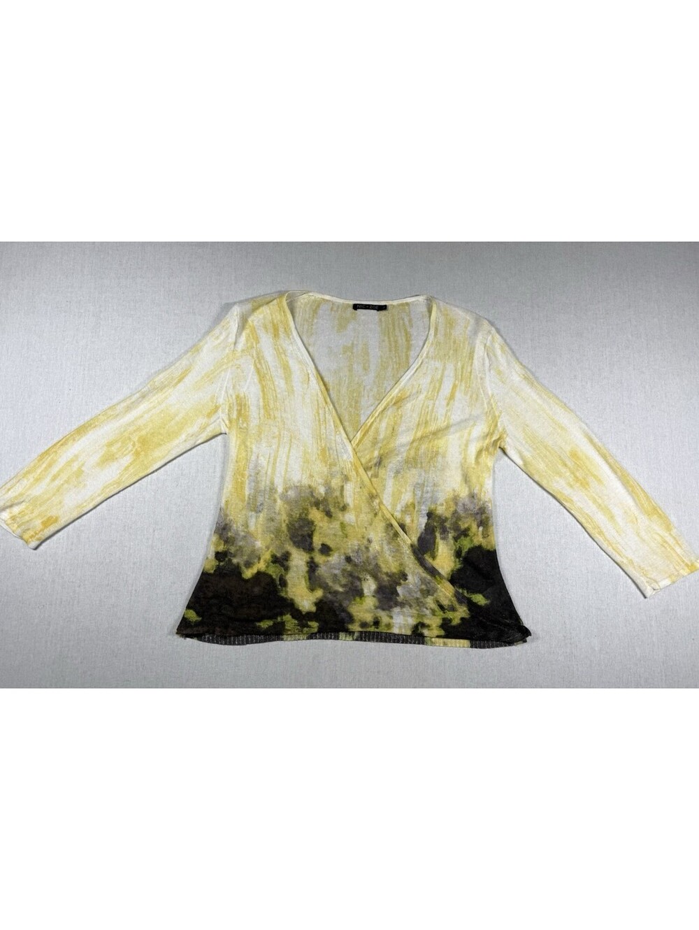 NIC + ZOE Sweater Cover Up Cardigan Top Sz S Linen Blend Yellow White